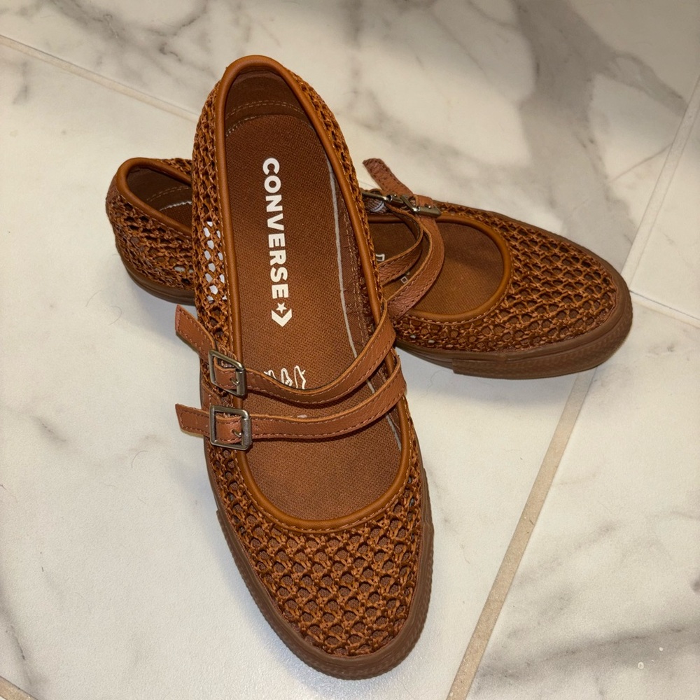 Converse Tan Woven Mary Jane Shoes